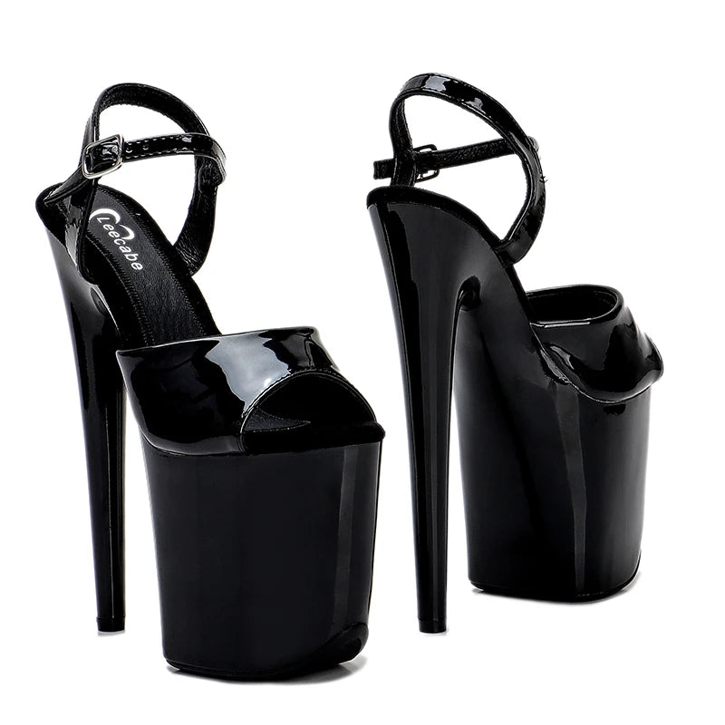 Leecabe   New Black style high heel sandals 20cm sexy model shoes pole dancing Sandal shoes