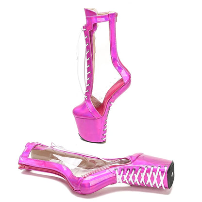 Leecabe  PVC with shinny PU Upper  Platform Ankle Boots Sexy Exotic heelless pole dance shoes