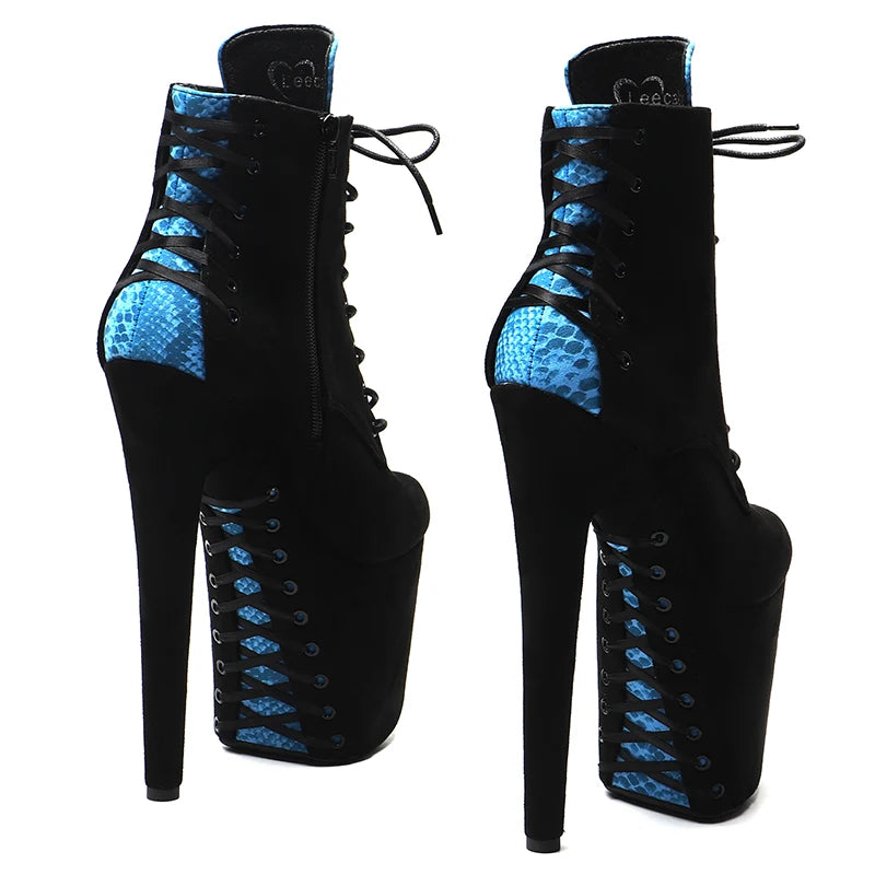 Leecabe 20CM/8 zoll Wildleder Obermaterial schwarz Mix blau schlange Pole dance schuhe High Heel plateaustiefel Pole Dance hight boot