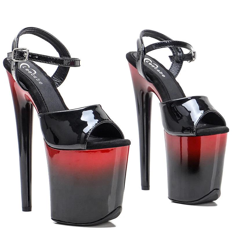 Leecabe  Black with RED Color style high heel sandals 20cm sexy model shoes pole dance shoes