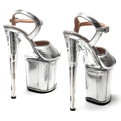 Leecabe  8Inch/20cm   Snake  upper Clear Platform  High Heels party Sandals  Pole Dance Shoes