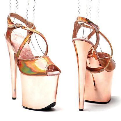 Leecabe 20cm/ 8inches  Patent  PU upper  fashion sexy  platform high heel   sandals  pole dance shoes