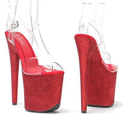 Leecabe 20cm /8inch New pole dance heel sexy ladies Red Glitter  high-heeled sandal shoe platform pole dancing shoe