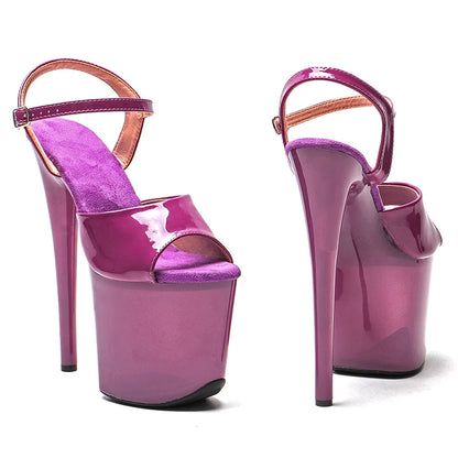 Leecabe 8 pouces/20 cm vernis supérieur transparent violet sandales à plateforme fête talons hauts chaussures pole dance chaussures