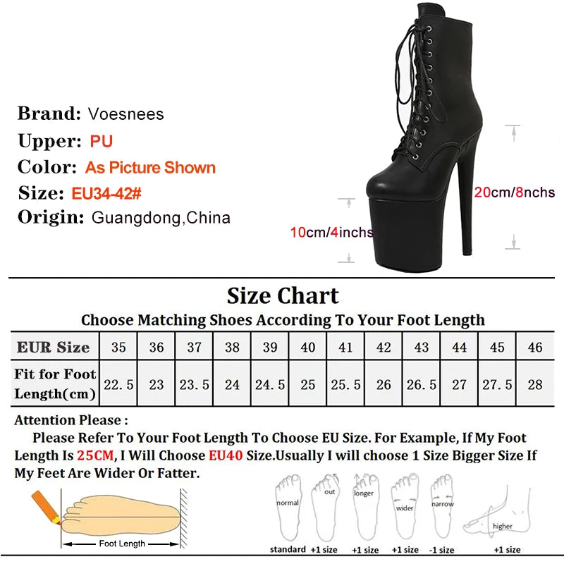 Platform High Heels Ankle Boots 20cm Sexy Fetish 8Inch Women's Catwalk Short Boots Thin Heels Stripper Show Pole Dance Shoes