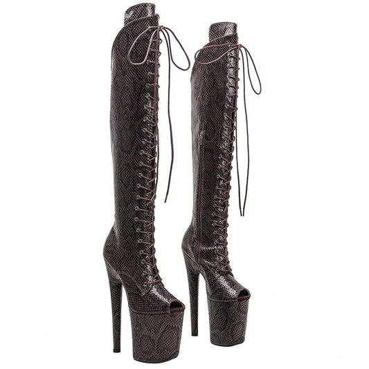 Leecabe 20CM/8 pouces Snake Upper Open Toe exy exotique jeune tendance mode bottes talon haut plate-forme Pole Dance boot