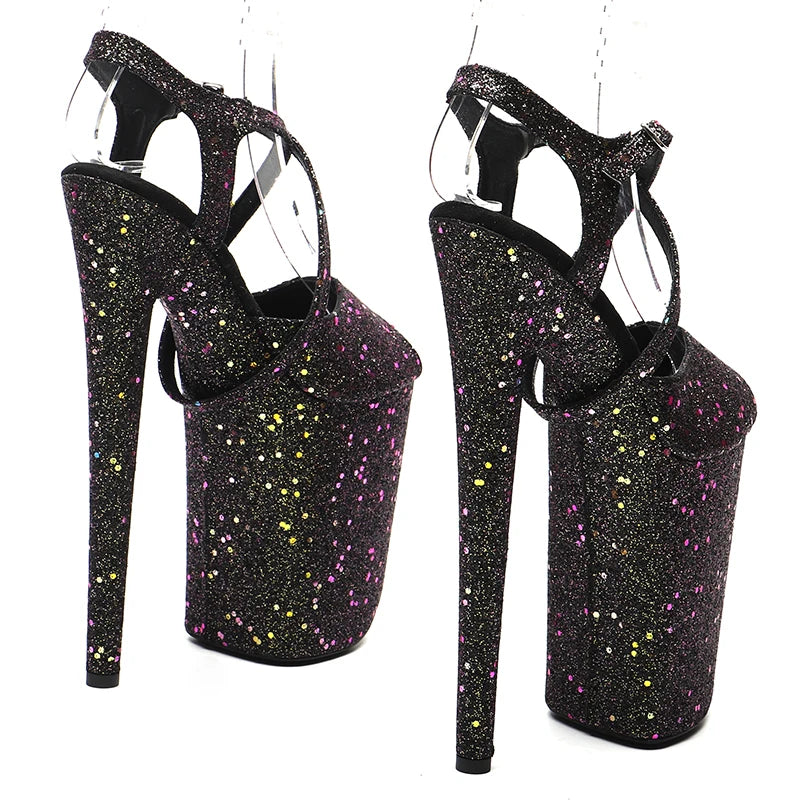 Leecabe 23CM / 9inches Glitter modische Plateau High Heels Sandalen Pole Dance Schuhe