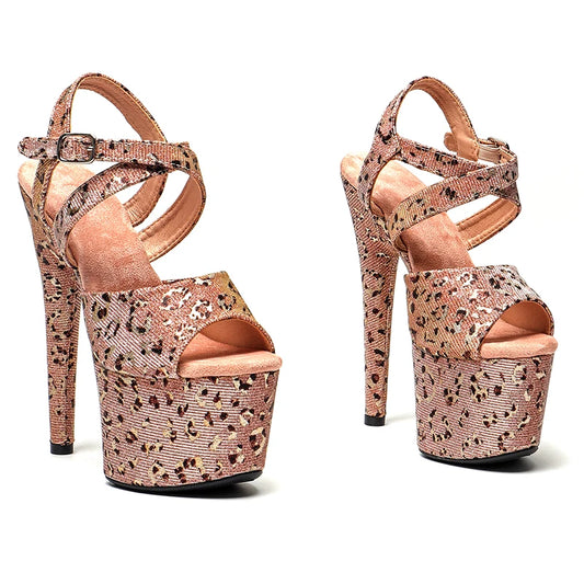 Leecabe 17CM/7Inch Léopard Glitter Tige Femmes Plateforme Sandales Fête Talons Hauts Chaussures Pole Dance Chaussures