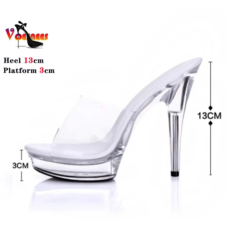 Golden Women Shoes Thin High Heel Sexy Slippers Women Zapatos De Mujer Crystal Transparent Sandals 12cm 13CM Open Toe Stiletto