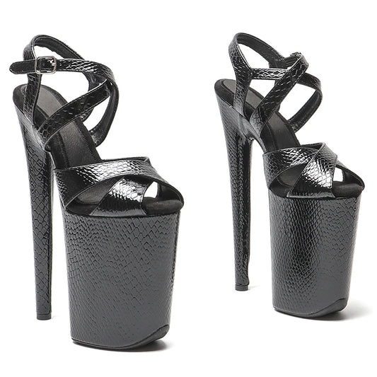 Leecabe 23CM / 9inches Snake PU  fashion  Platform High Heels Sandals Pole Dance shoes