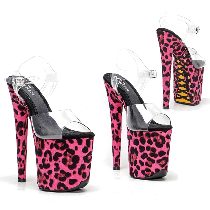 Leecabe 8Inch/20cm PVC upper Women's Leopard  cover Platform Sandals  party High Heels Shoes Pole Dance Shoes