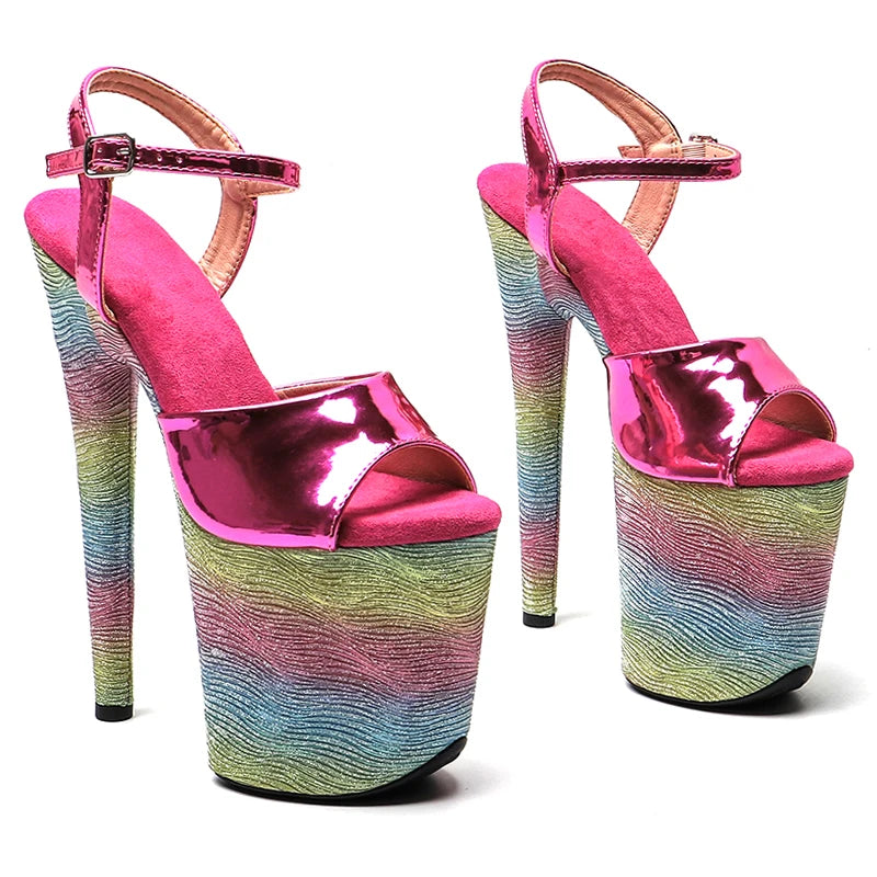 Leecabe  8Inch/20cm   Shiny PU   upper colorful Platform  High Heels party Sandals  Pole Dance Shoes