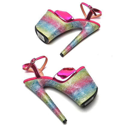 Leecabe  8Inch/20cm   Shiny PU   upper colorful Platform  High Heels party Sandals  Pole Dance Shoes