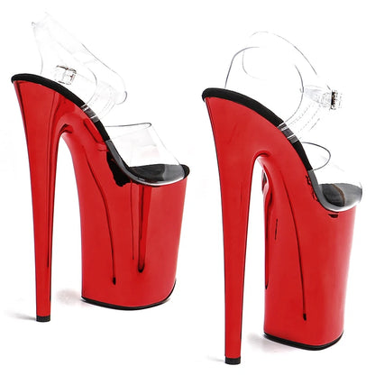 Leecabe 23CM/9inches Clear PVC upper  fashion trend exotic electroplate  Platform High Heels Sandals Pole Dance shoes