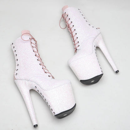 Leecabe 20CM/8 pouces Glitter Upper couleur blanche avec couleur rose Plateforme tendance mode Pole Dance Boot