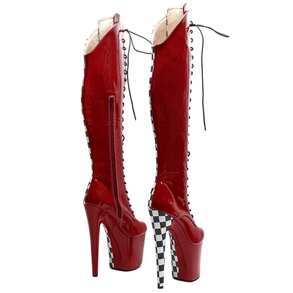 Leecabe 20CM/8 pouces brillant PU bicolore mélange de couleurs bottes à talons hauts plateforme bout fermé bottes de pole dance