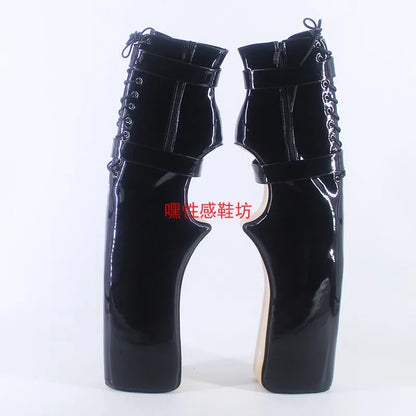 Bottes au genou à talon sabot CACA 38 cm, chaussures de spectacle de scène sexy en cuir SM, bottines de cosplay fétichistes, bottines à plateformes, noires, livraison directe personnalisée