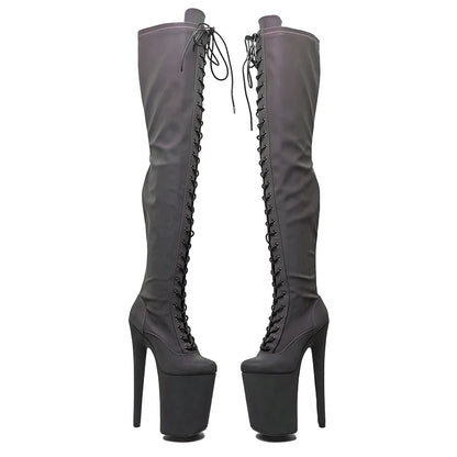 Leecabe 23CM/9 pouces Matériau réfléchissant PU mode dame talon haut plate-forme Pole Dance bottes