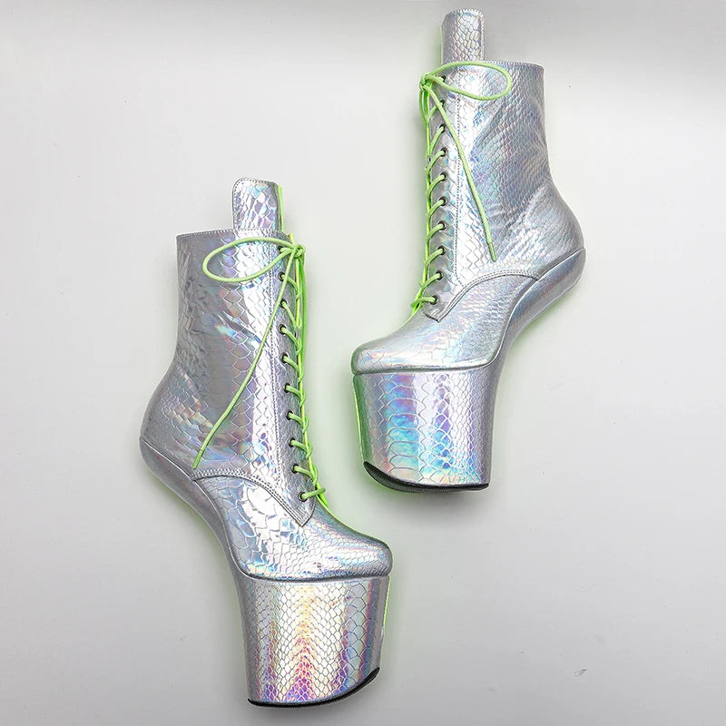 Leecabe PU Upper Silver avec des bottines à plateforme de couleur verte Chaussures de pole dance exotiques sexy sans talons