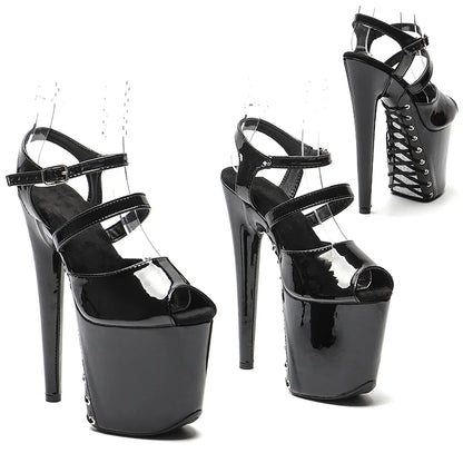 Leecabe 8Inch/20cm shiny Patent  upper lace Platform Sandals  party High Heels Shoes Pole Dancing Shoes