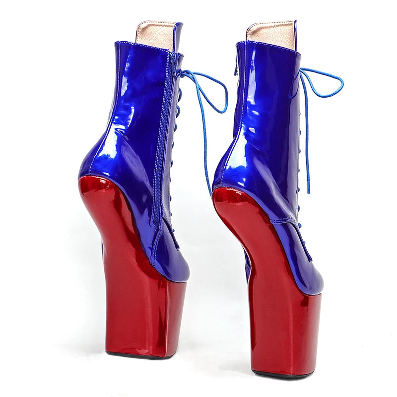 Leecabe  Patent Upper mix color Sexy Heelless  Lady Gaga Boots Short Shoes Women Unisex Boots Vamp BDSM Boots