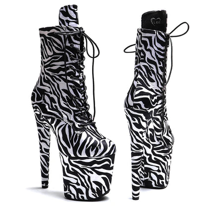 Leecabe 20CM/8inches Zebra pattern PU   Upper fashion   High Heel platform Boots Pole Dance boots