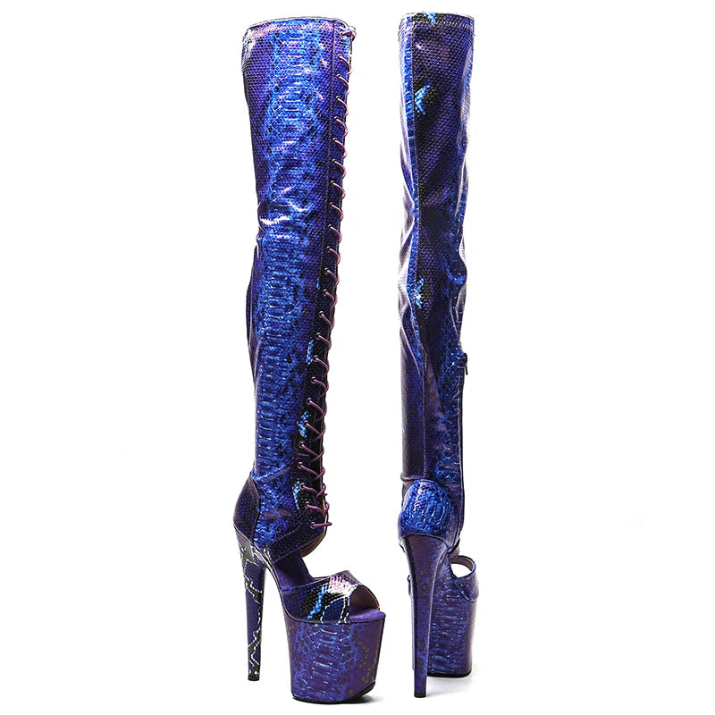 Leecabe 20CM/8inches Snake Upper Fashion trend  shoes High Heel platform Boots Open toe Pole Dance boots