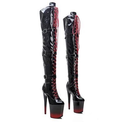 Leecabe 20cm/8 pouces Patent Upper nouveau style sexy jeune tendance mode bottes talon haut plate-forme Pole Dance boot