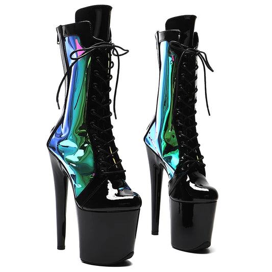 Leecabe 20CM/8Inch Lack mit TPU Plateau Disco Party High Heels Schuhe Pole Dance Stiefel