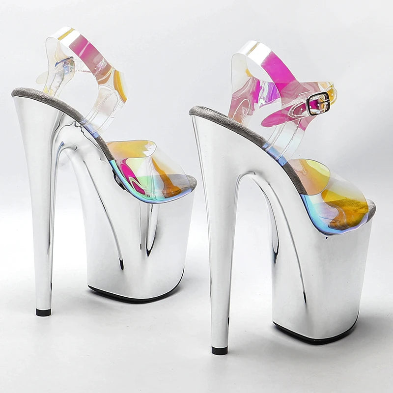 Leecabe 8Inch/20cm Colorful Cleasr TPU upper  electroplate silver Platform  High Heels party Sandals   Pole Dance Shoes