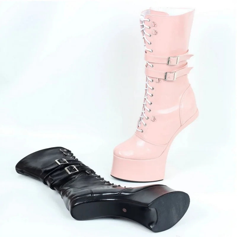 Bottes de ballet mi-mollet pour femmes CACA BDSM, bottines fétichistes sans talon de 18 cm/7 pouces, chaussures de danse pour hommes, bottines à plateforme, couleurs personnalisées, rose,