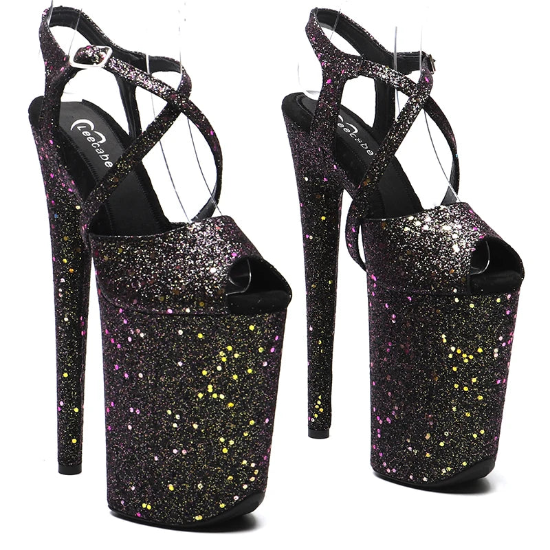 Leecabe 23CM / 9inches Glitter modische Plateau High Heels Sandalen Pole Dance Schuhe