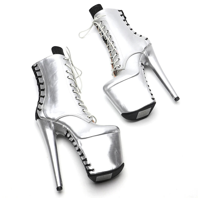 Leecabe 20CM/8inches Patent    PU   Upper with  glitter    High Heel platform  fashion Boots Pole Dance boots