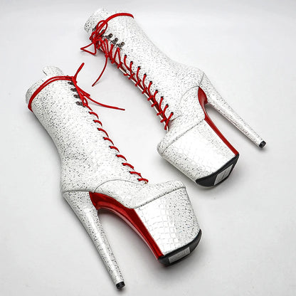 Leecabe 20CM/8 pouces PU Tige Blanche avec Couleur Rouge Chaussures de Pole Dance Talon Haut Plateforme Pole Dance Boot