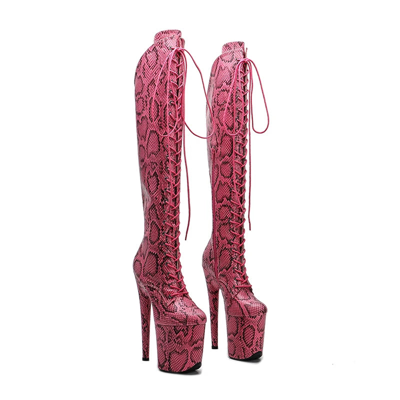 Leecabe 20CM/8 pouces peau de serpent supérieure exy exotique jeune tendance mode bottes talon haut plate-forme Pole Dance boot