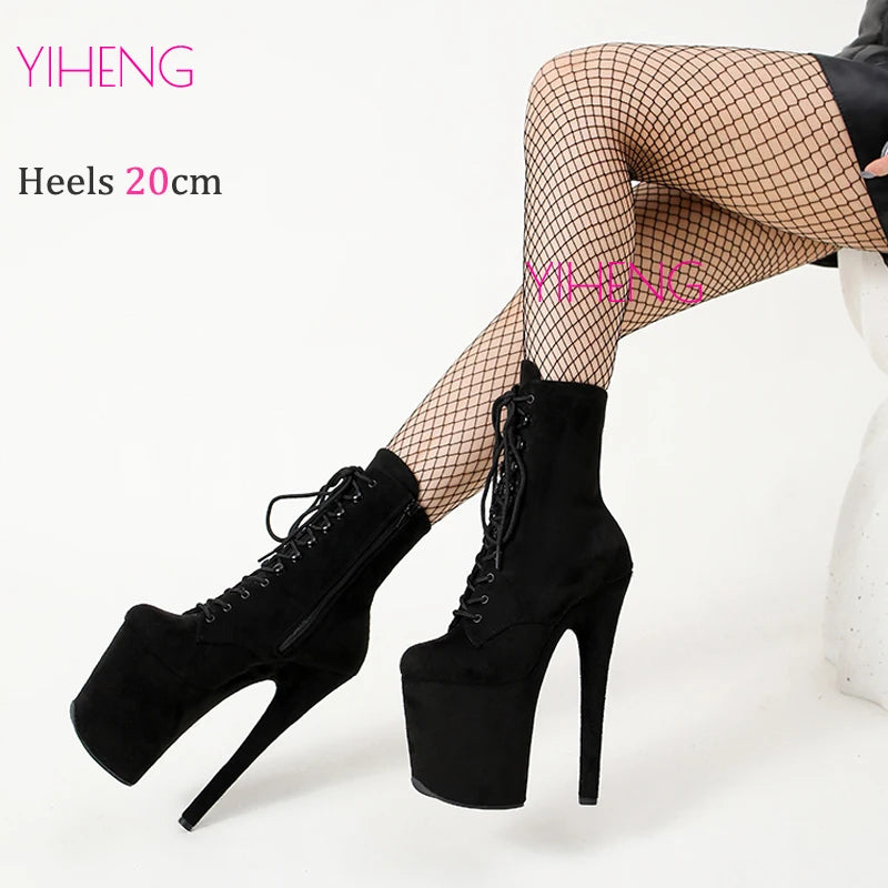 Hooks Up Sexy Schwarz Faux Wildleder 20CM High Heels Pole Dance Schuhe Nachtclub Plattform Stripper Stiefeletten Frauen Schnelle Lieferung