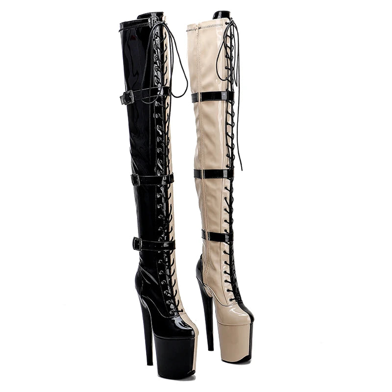 Leecabe Patent UPPER 20CM/8Inch Chaussures à talons hauts pour femmes, chaussures de soirée disco, bottes de pole dance