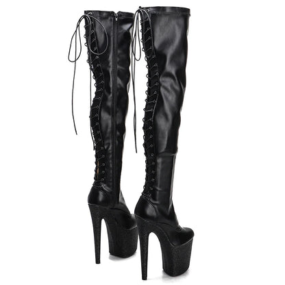 Leecabe 20CM/8inches Matte PU Pole Dance Plateaustiefel