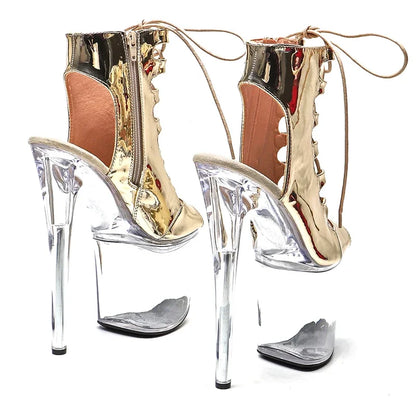 Leecabe  20CM/8inches Siny PU  Upper  Fashion trend sexy Ankle boots Open toe transparent   High Heel   platform Pole Dance boot