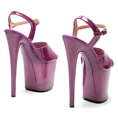 Leecabe 8 pouces/20 cm vernis supérieur transparent violet sandales à plateforme fête talons hauts chaussures pole dance chaussures