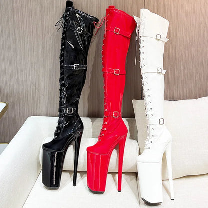 Bottes sexy à talons hauts de 26 cm pour femmes, chaussures à plateforme, à lacets, à lanières, pour pole dance, strip-teaseuse, gothique