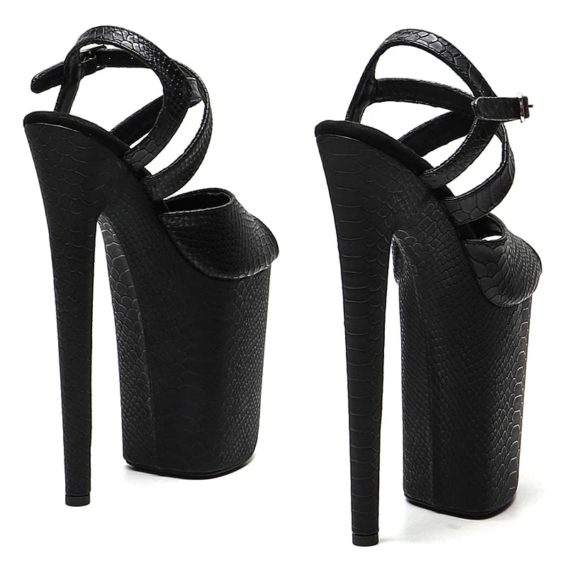 Leecabe 23CM/9inches Matte  PU Snake upper fashion trend exotic sexy romantic Platform Sexy  High Heels Sandals Pole Dance shoes