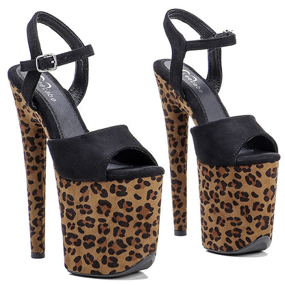 Leecabe 20cm/ 8inches Suede with Leopard upper  platform  high heel sandals  pole dance shoes