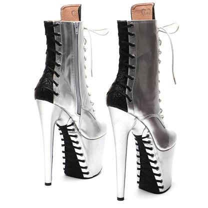 Leecabe 20CM/8inches Patent    PU   Upper with  glitter    High Heel platform  fashion Boots Pole Dance boots