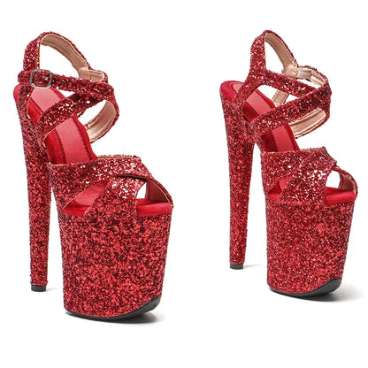 Leecabe Neue designs 20cm/8inch Glitter Oberen ROT Farbe pole dance sandalen dame schuh hohe ferse plattform schuhe