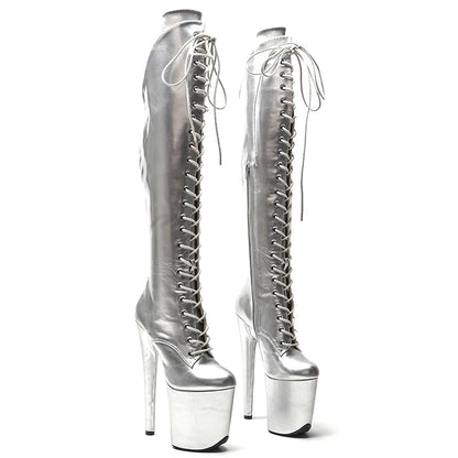 Leecabe Shinny Silver PU Color 20CM/8Inch Women's Platform   party High Heels Shoes Pole Dancing boot