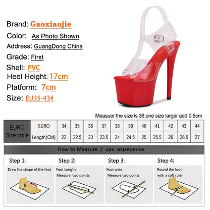 Gaoxiaojie 17CM Summer Women Shoes Sexy PVC Transparen Open Peep Toe Platform High Heels Sandals Women Nightclub Pole Dance Shoe