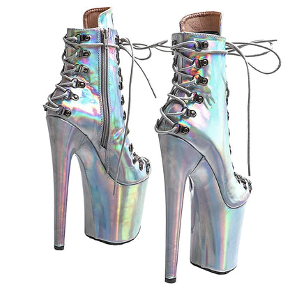 Leecabe Laser PU 20CM/8 zoll Pole dance schuhe High Heel plateaustiefel Geschlossene zehe Pole Dance stiefel