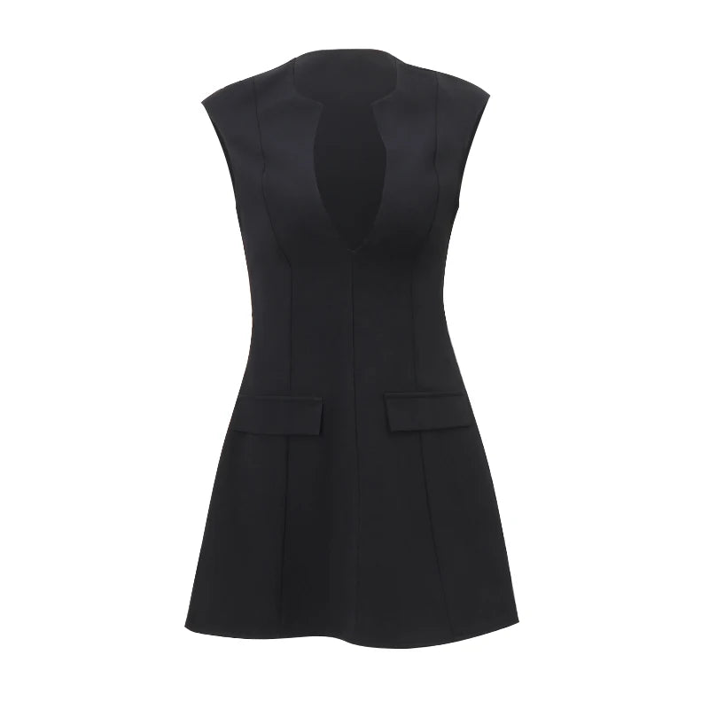 WhereMery Sexy Slim Fit Hohl Mini Kleid Frühling Neue Y2K Ärmelloses Schwarzes Kleid High Street Pendeln Elegante Kleider 2024 frauen