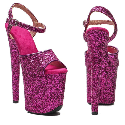 Leecabe 20cm/ 8inches Glitter   upper lady  fashion platform high heel   sandals  pole dance shoes